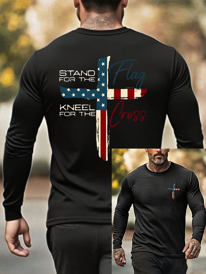Men's Stand For The Flag Kneel For The Cross Print T-Shirt