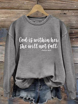 Women's God Is Within Her She Will Not Fall  Printed Casual Sweatshirt