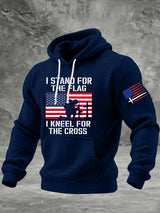 Men's I Stand For The Flag I Kneel for The Cross Faith Print Hoodie