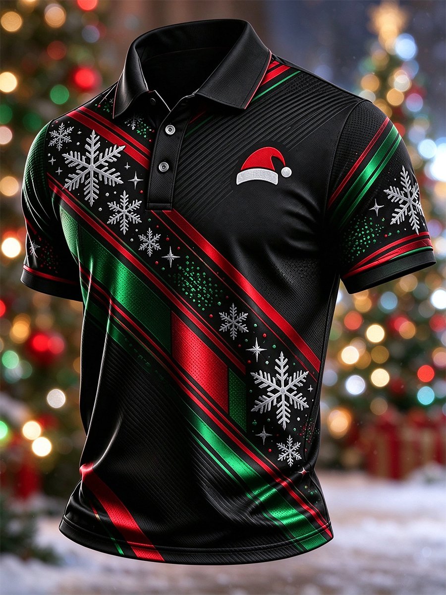 Men's Casual Christmas Short-Sleeve Polo Shirt