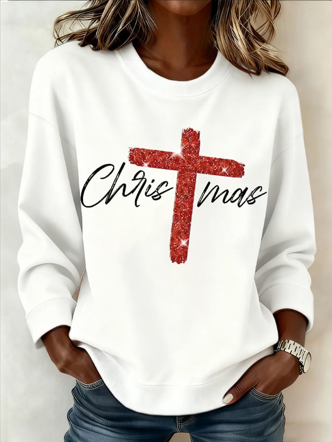 Retro Christmas Faith Cross Print Sweatshirt