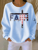 Women's Casual Faith Flag Waffle Sweatshirt