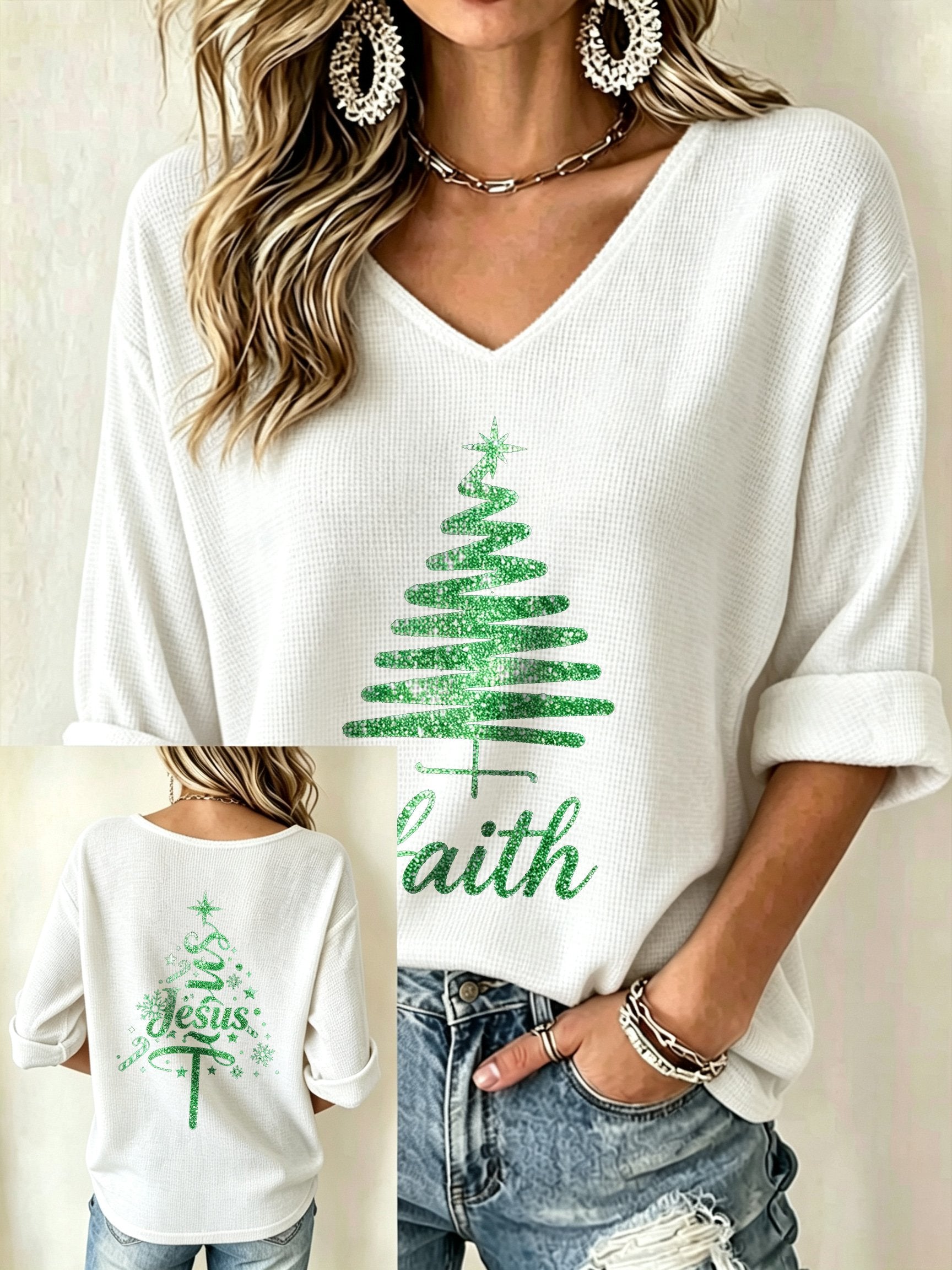 Women's Casual Printed Waffle Top