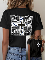 Women's Retro Faith Fishing Hunting Print T-Shirt