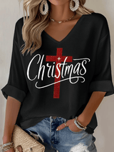 Women's Christmas Faith Print Waffle Long Sleeve T-Shirt