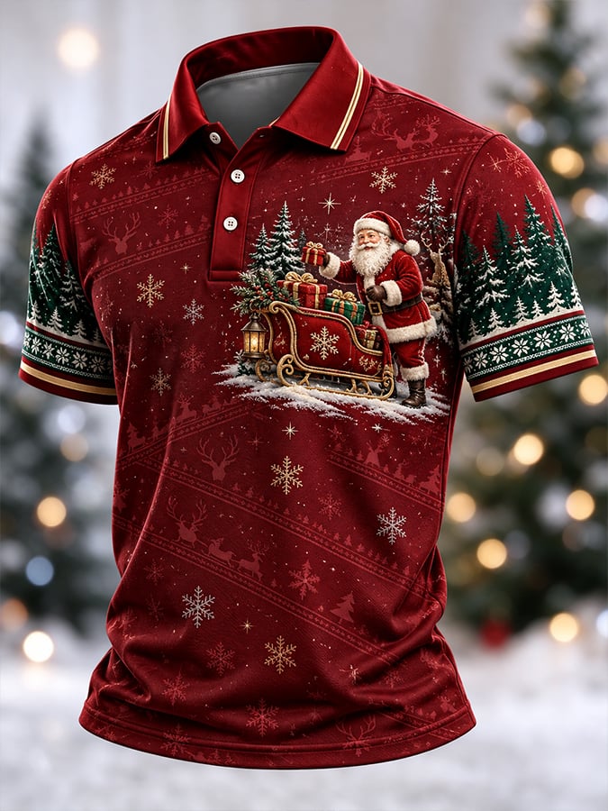 Men's Casual Christmas Short-Sleeve Polo Shirt