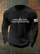 Men's Retro Walking By Faith Tripping Constantly   Faith Print Casual Long-Sleeved Top
