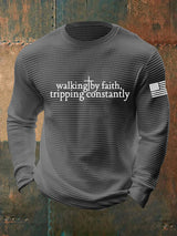 Men's Retro Walking By Faith Tripping Constantly   Faith Print Casual Long-Sleeved Top