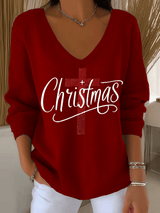 Women's Christmas Faith Print Knit Long Sleeve Top