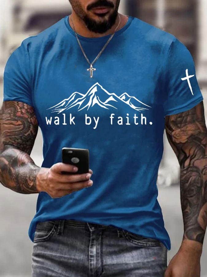 Men's Walk By Faith Cross Printed Casual T-shirt