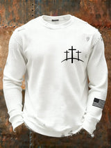 Men's Vintage Faith Cross Design Waffle Fabric Long Sleeve T-Shirt