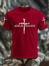 Men's Faith Jesus Saves Print Casual T-Shirt