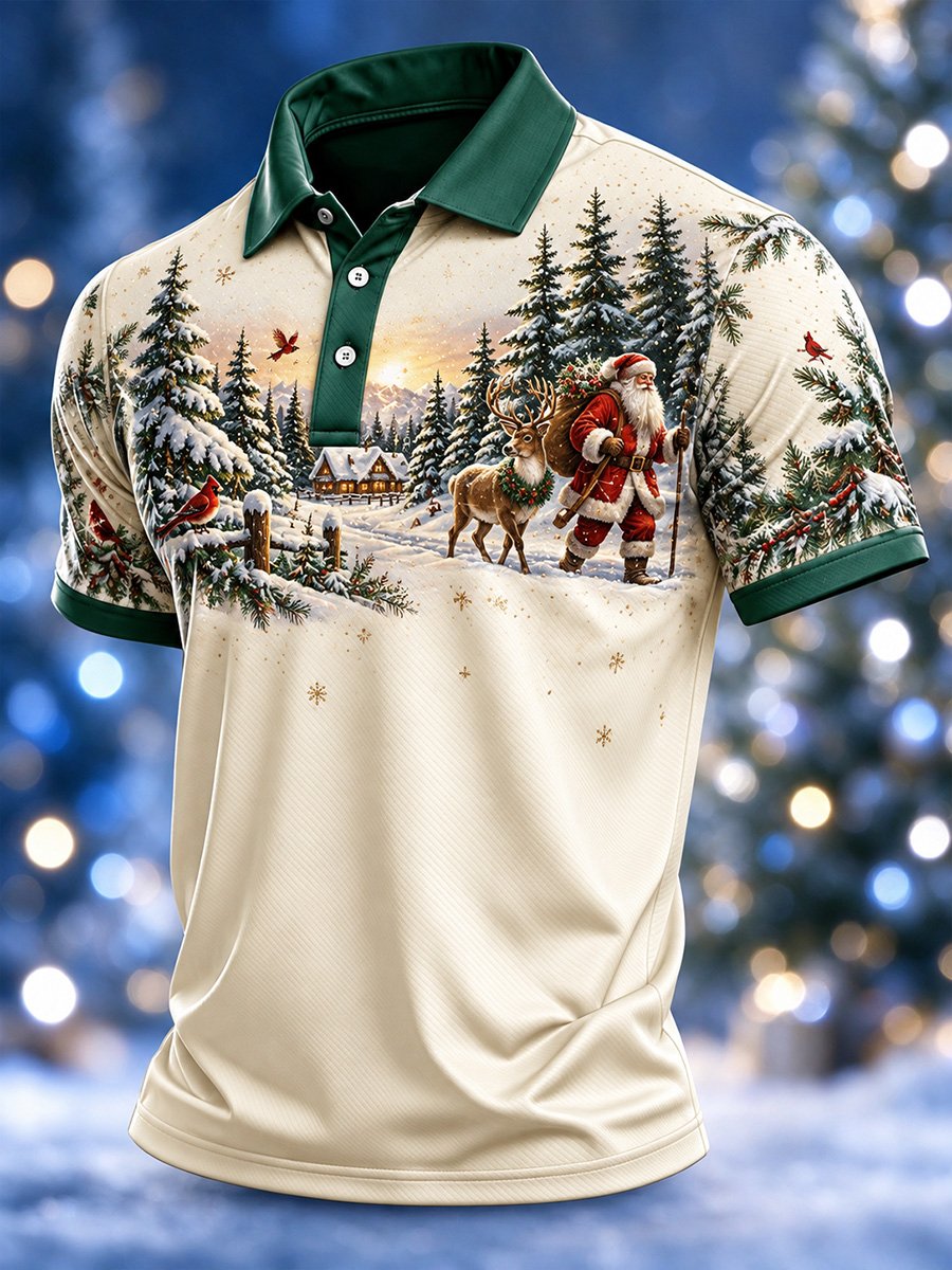 Men's Casual Christmas Short-Sleeve Polo Shirt