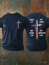 Men's Stand For The Flag Kneel For The Cross Printed Casual T-Shirt