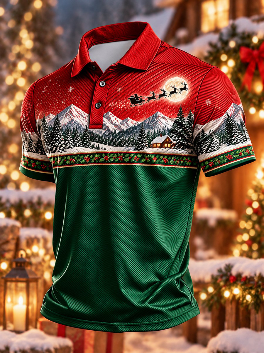 Men's Casual Christmas Short-Sleeve Polo Shirt
