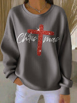 Retro Christmas Faith Cross Print Sweatshirt