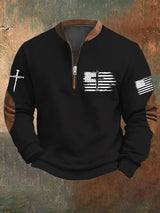 Men's Flag Cross Printed Zip Collar Sweatshirt